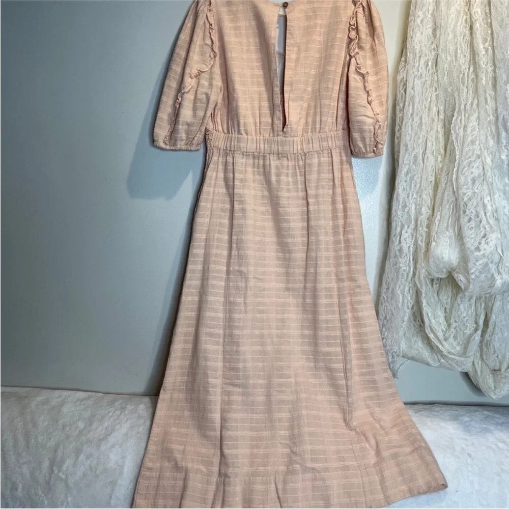 Free People Slow Pace Romantic Ruffles Femme Puff Sleeve Midi Dress Size Large - Picture 7 of 9